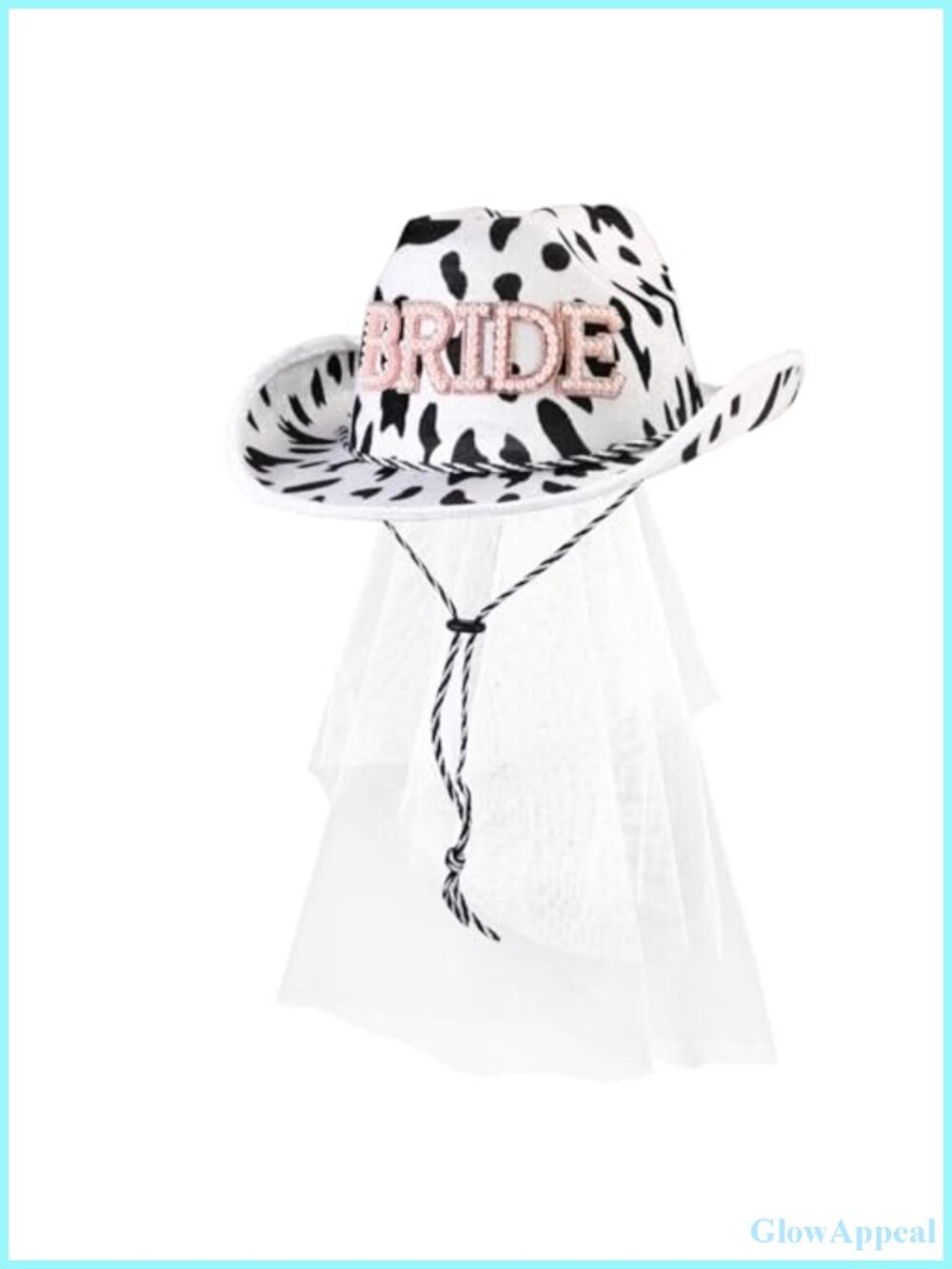 Bridal Cowgirl Hat with Veil Cow Print Bride Bachelorette Wedding